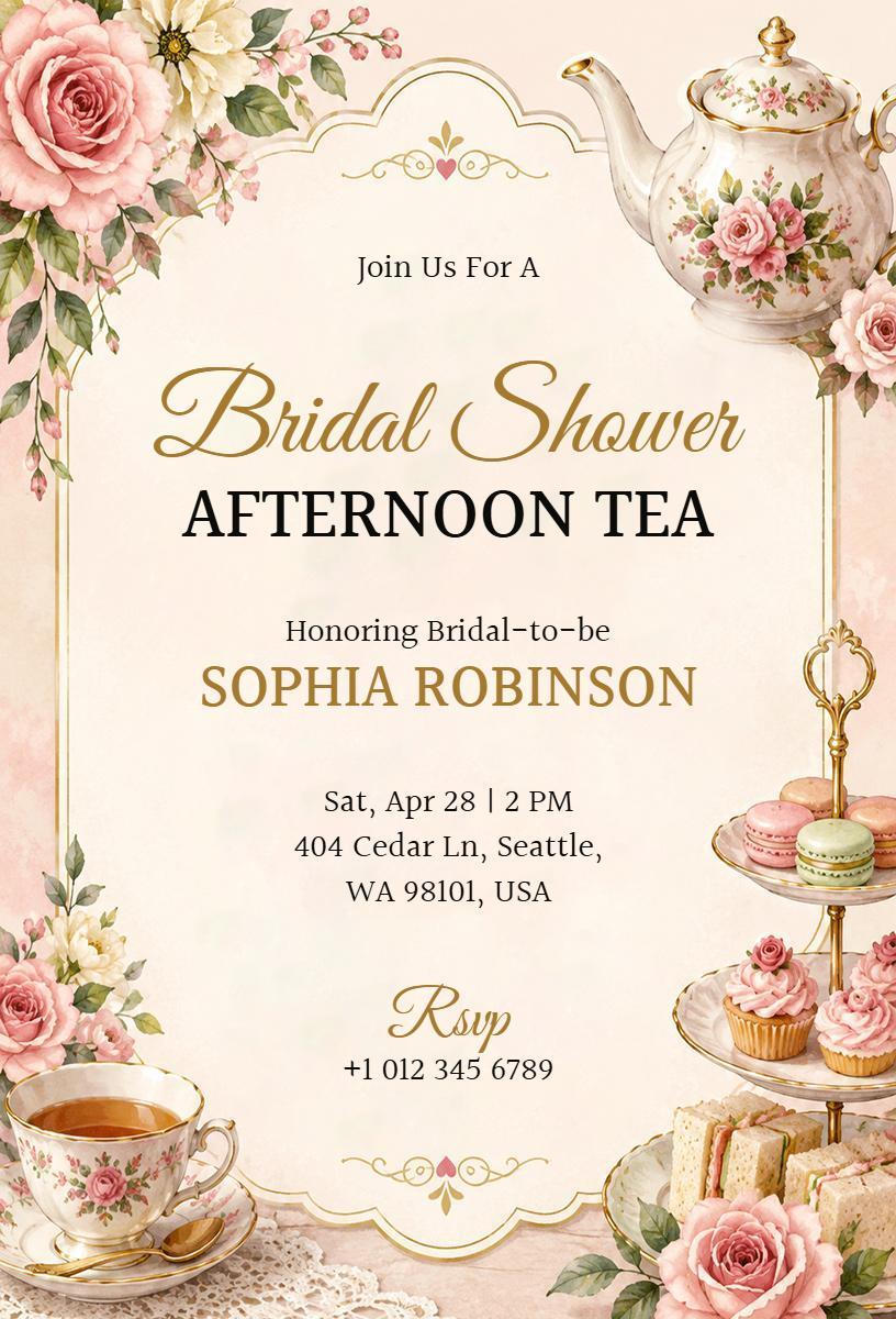 Elegant Floral Tea Party Bridal Shower Invitation Template