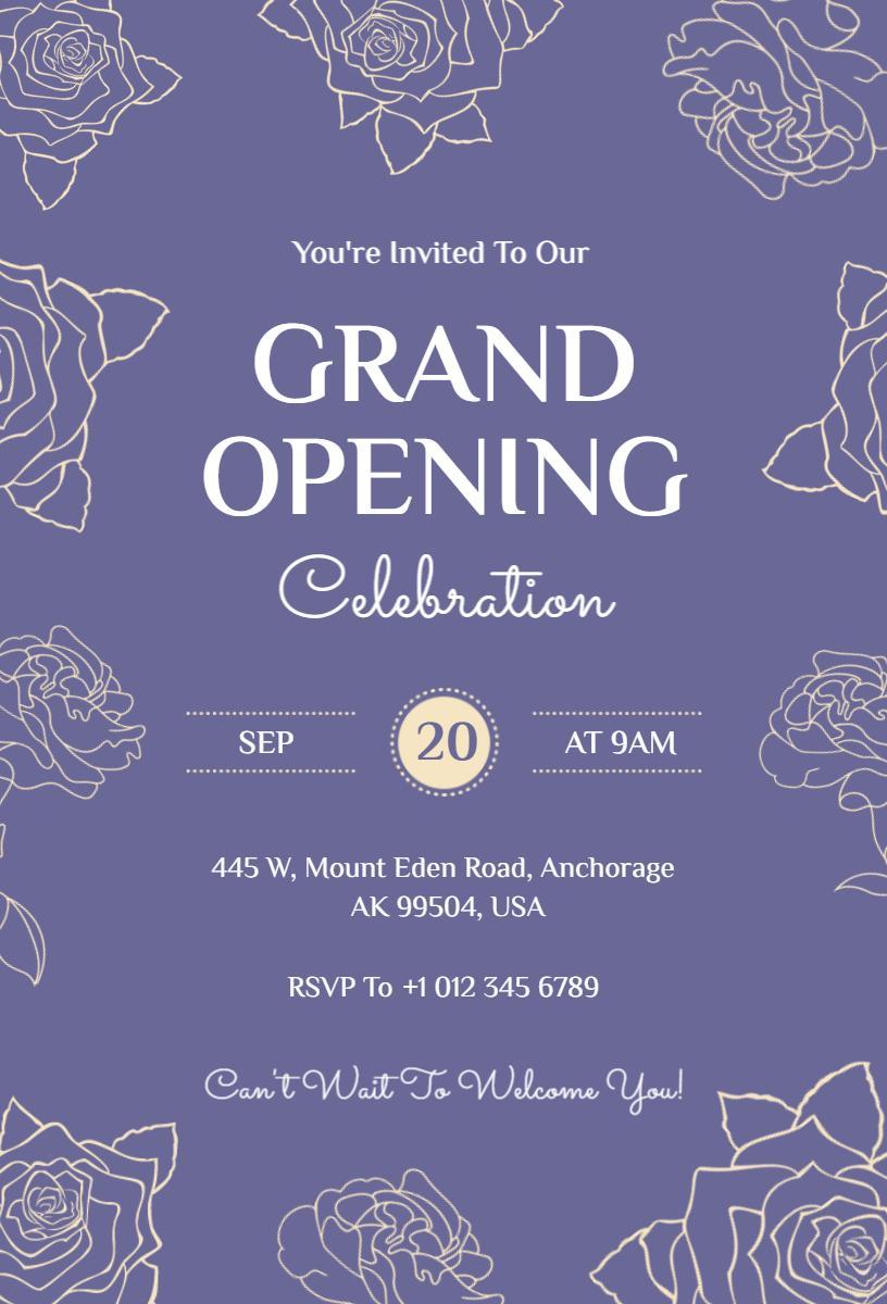 Elegant Floral Theme Grand Opening Celebration Invitation Template