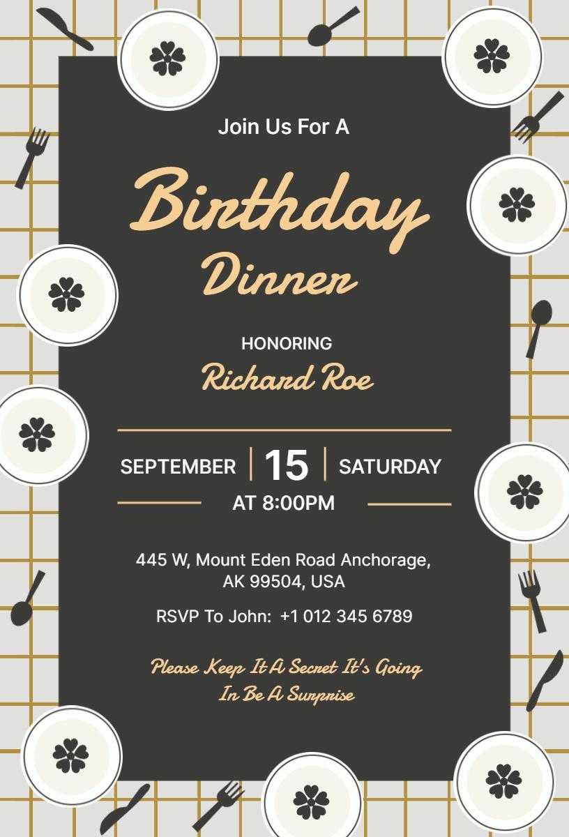Elegant Floral-Themed Birthday Dinner Invitation Template