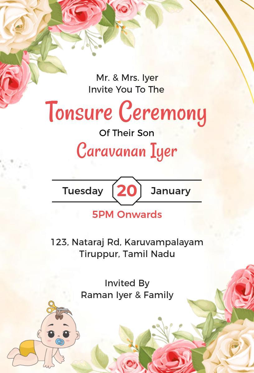 Elegant Floral Tonsure Ceremony Mundan Invitation Template