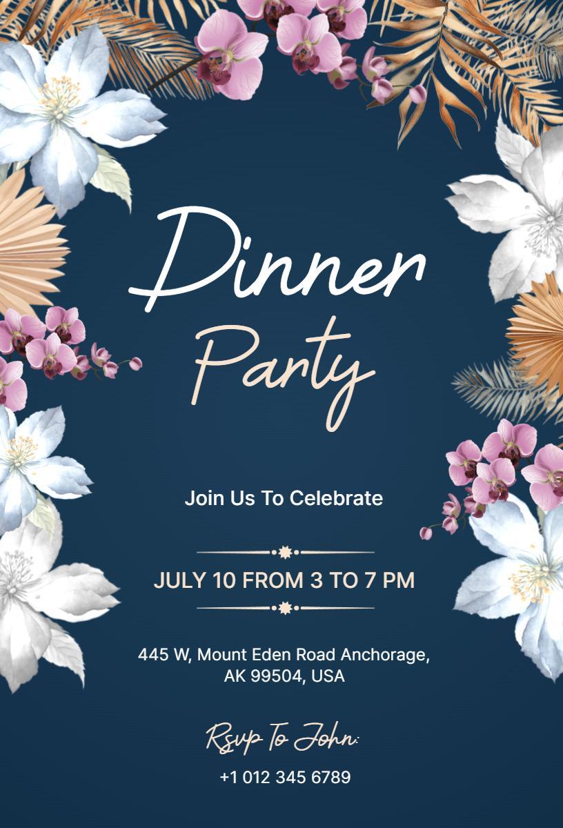 Elegant Floral Tropical Dinner Party Celebration Invitation Template