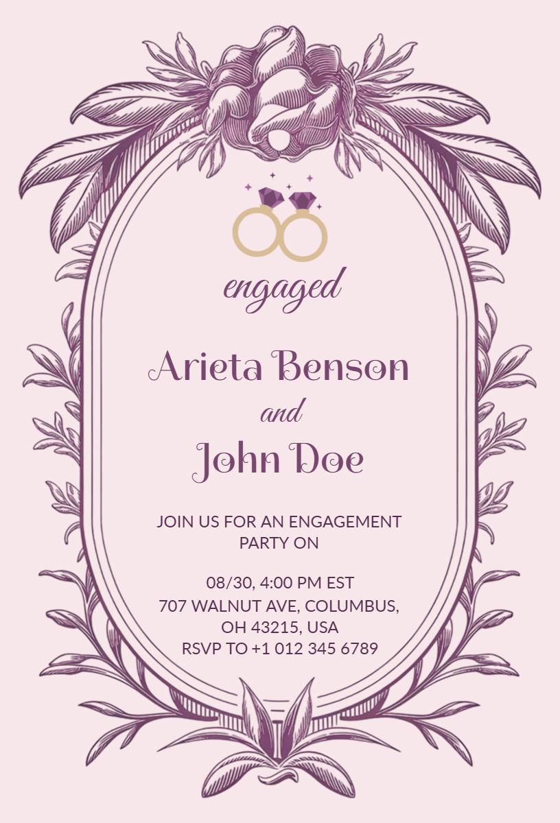 Elegant Floral Vintage Engagement Party Celebration Invitation Template