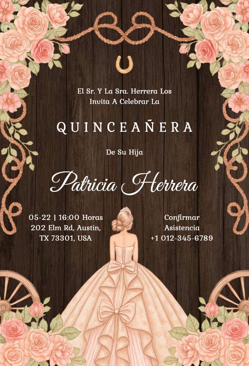 Elegant Floral Vintage Quinceanera Celebration Invitation Template