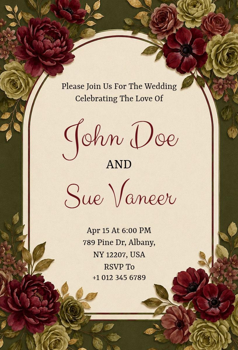 Elegant Floral Vintage Wedding Celebration Invitation Template