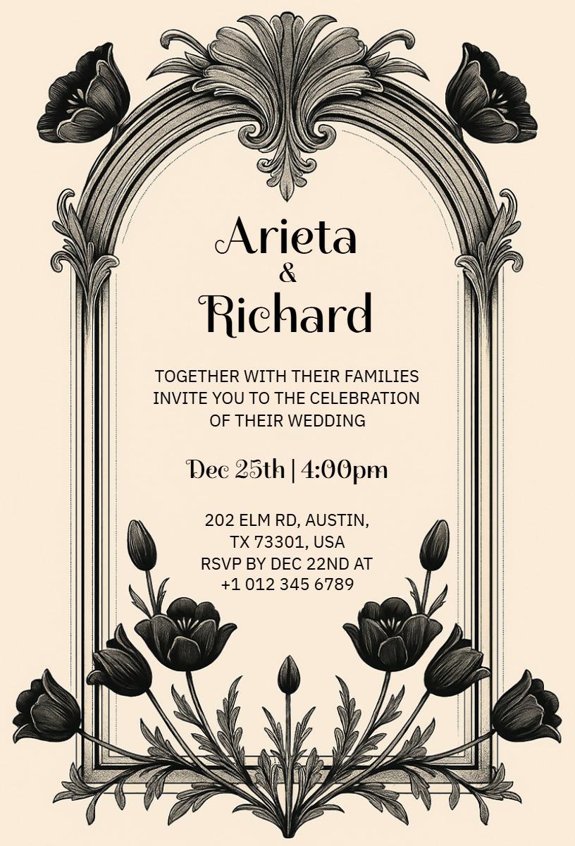 Elegant Floral Vintage Wedding Ceremony Invitation Template