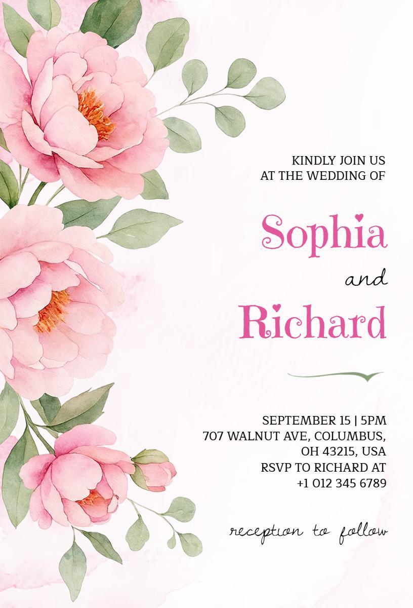 Elegant Floral Wedding Ceremony Invitation Template