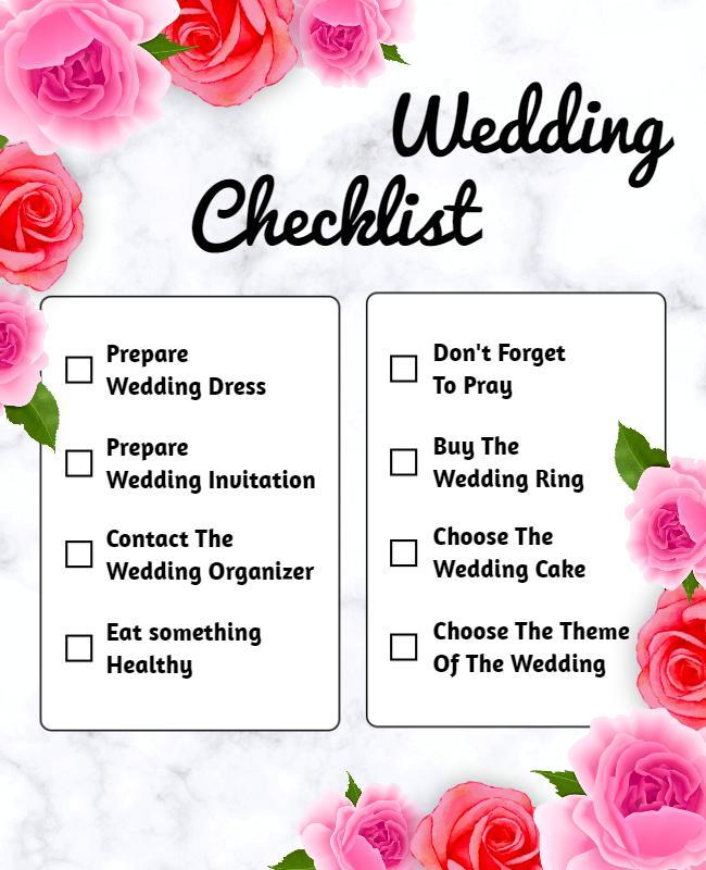 Elegant Floral Wedding Checklist Planner Poster Template