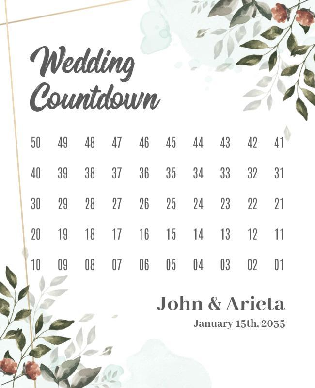 Elegant Floral Wedding Countdown Calendar Poster Template