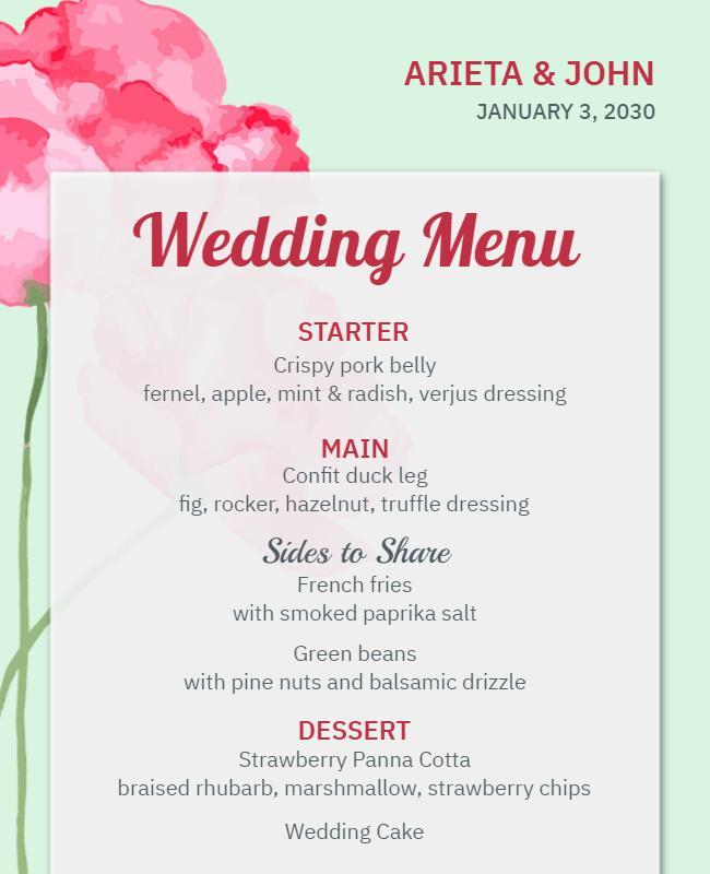 Elegant Floral Wedding Menu Flyer Template