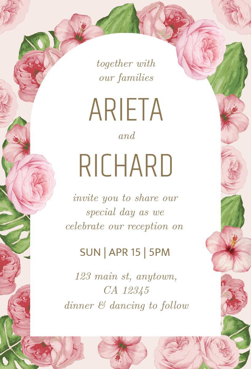 Elegant Floral Wedding Reception Celebration Invitation Template