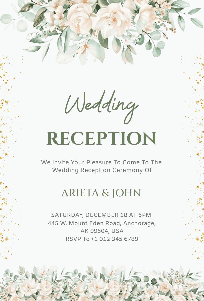 Elegant Floral Wedding Reception Ceremony Invitation Template