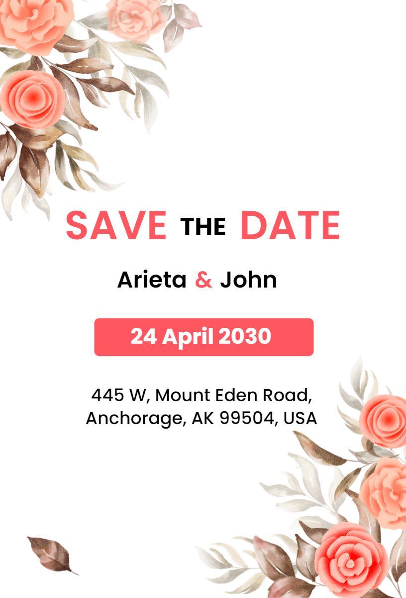 Elegant Floral Wedding Save The Date Invitation Template