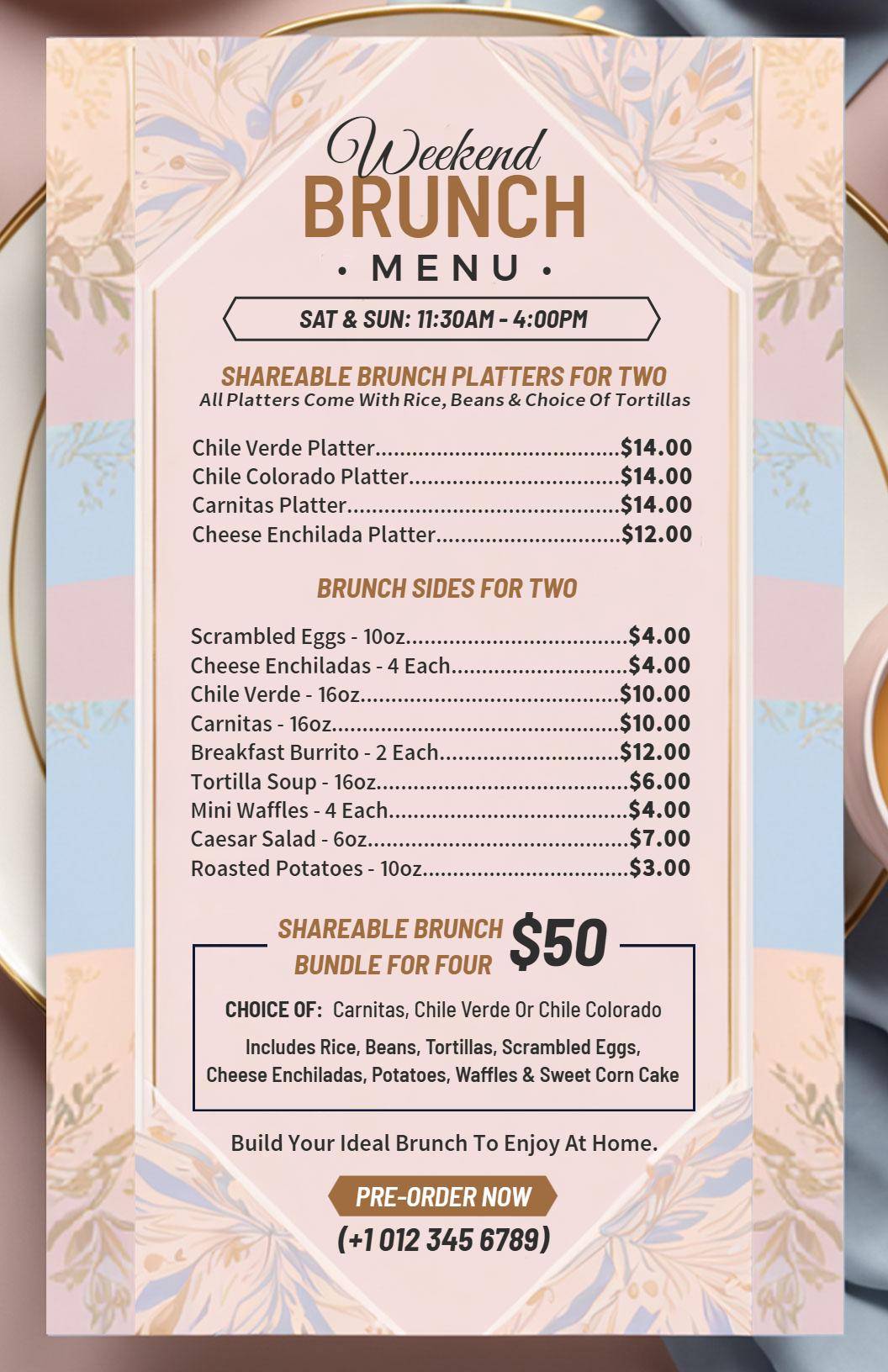 Elegant Floral Weekend Brunch Special Menu Template
