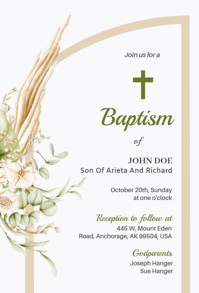 Elegant Floral Whimsical Baptism Celebration Invitation Template