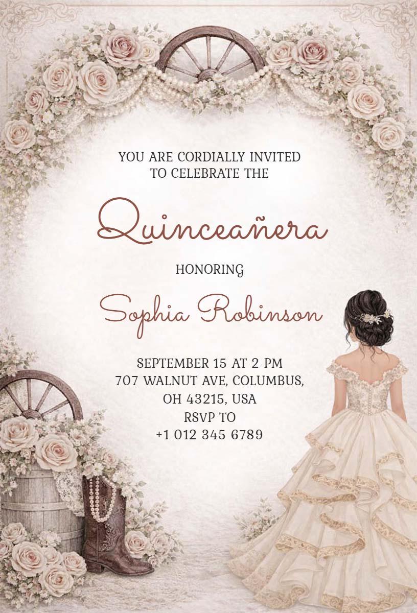 Elegant Floral Whimsical Quinceanera Celebration Invitation Template