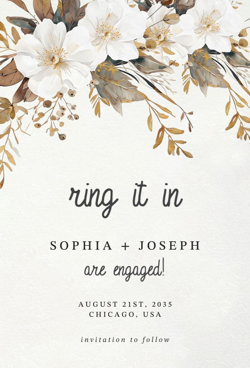 Elegant Floral White Engagement Celebration Invitation Template