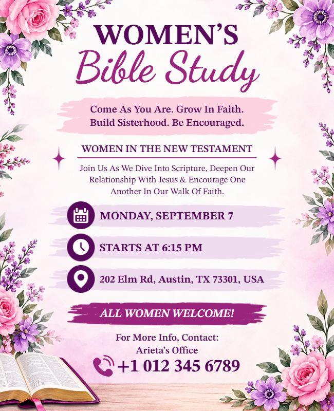 Elegant Floral Women's Faith and Fellowship Study Flyer Template