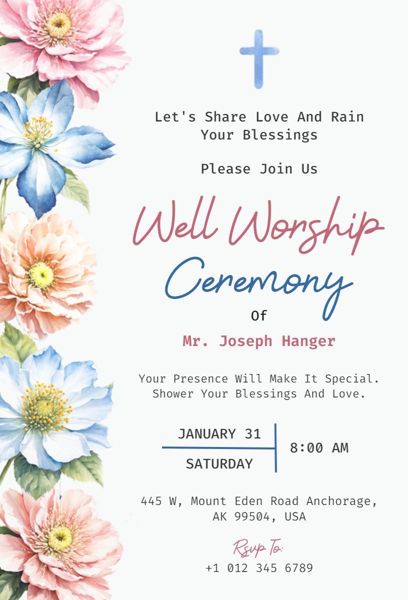 Elegant Floral Worship Ceremony Church Invitation Template