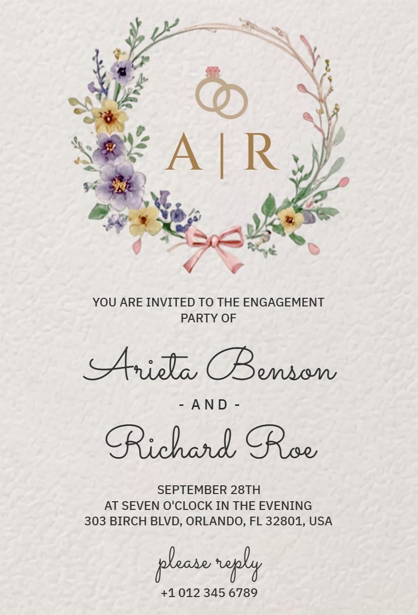 Elegant Floral Wreath Engagement Party Invitation Template