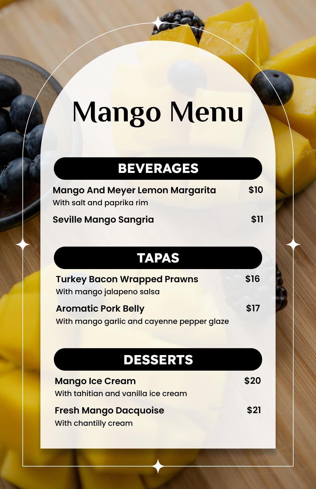 Elegant Fruit Background Tropical Mango Menu Template