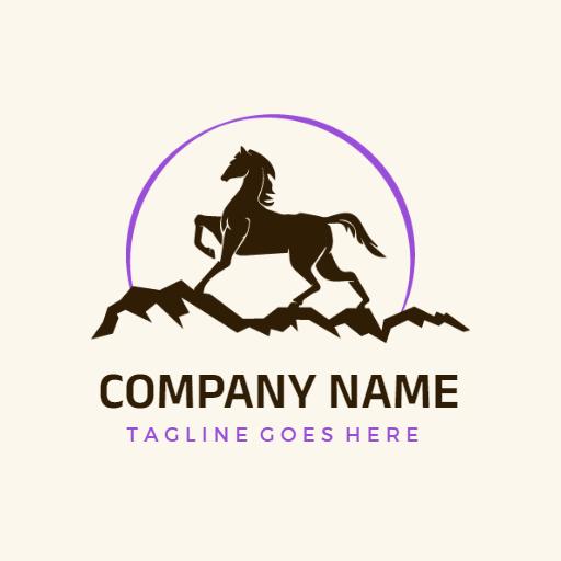Elegant Galloping Horse Silhouette with Mountain Scene Logo Template
