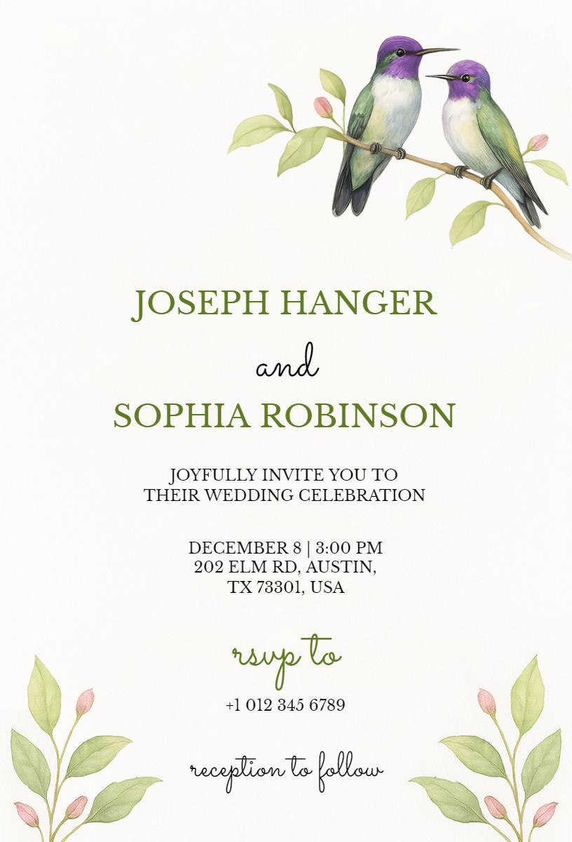 Elegant Garden Birds Wedding Celebration Invitation Template