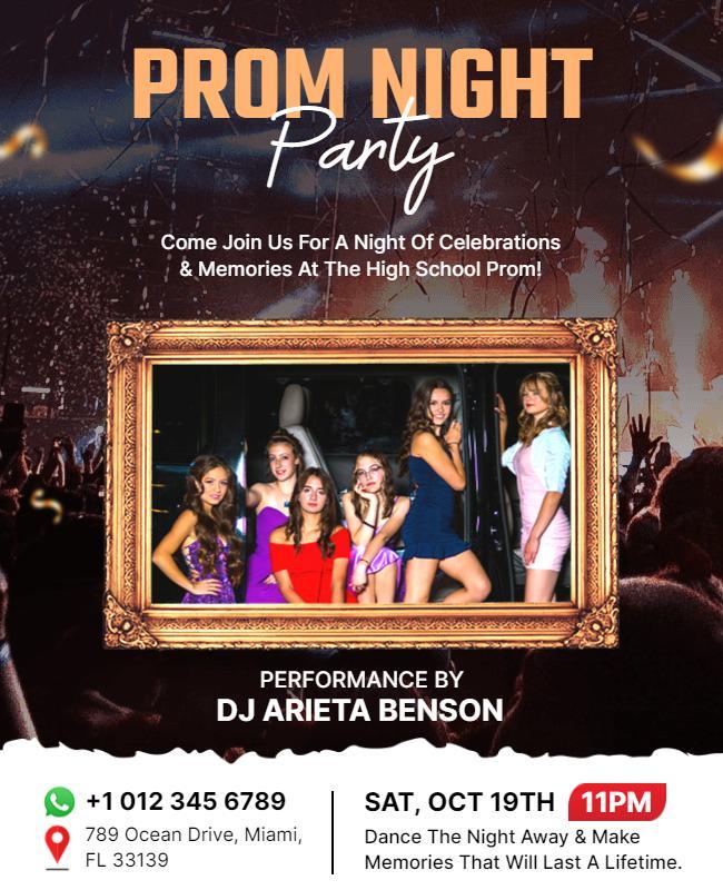 Elegant Glamorous Prom Night Party Celebration Poster Template