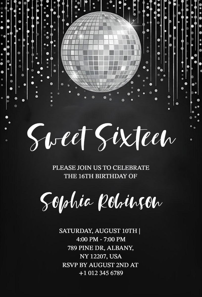Elegant Glamorous Sweet 16 Birthday Celebration Invitation Template