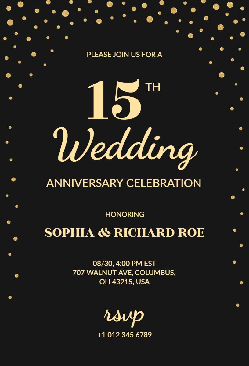 Elegant Gold 15th Wedding Anniversary Celebration Invitation Template