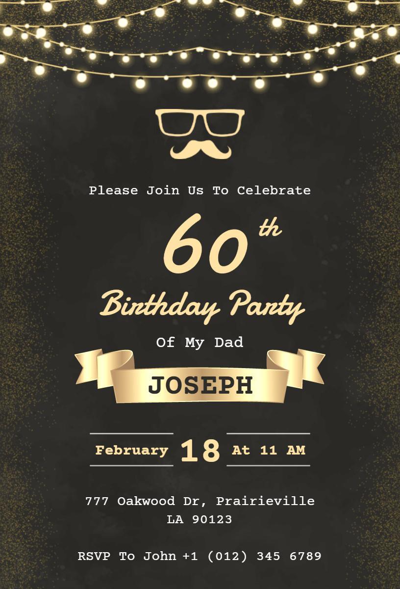 Elegant Gold 60th Birthday Celebration Invitation Template