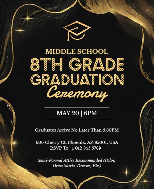 Elegant Gold 8th Grade Graduation Ceremony Flyer Template