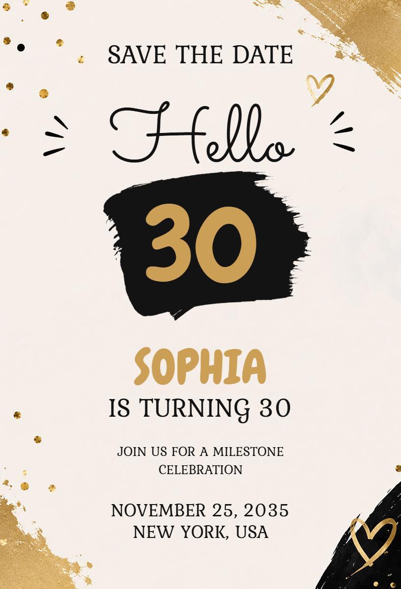 Elegant Gold and Black 30th Birthday Celebration Invitation Template