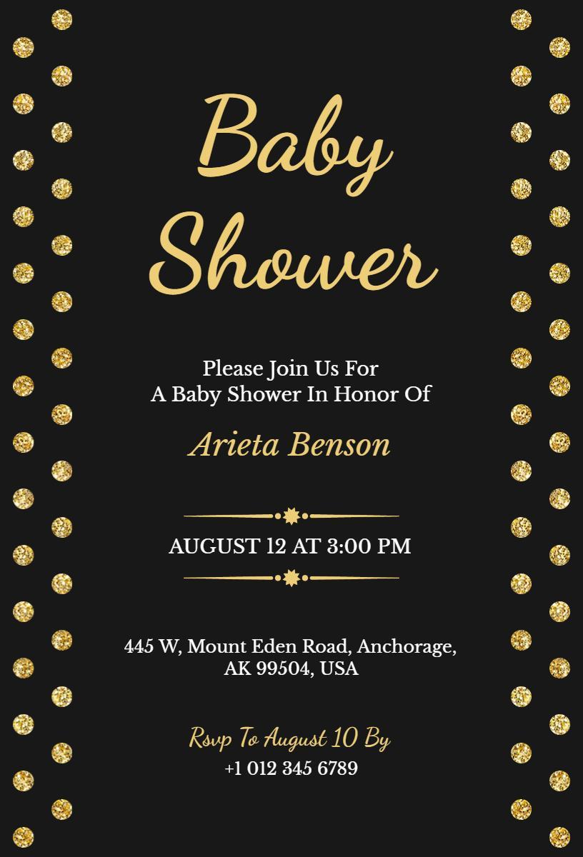 Elegant Gold and Black Baby Shower Celebration Invitation Template