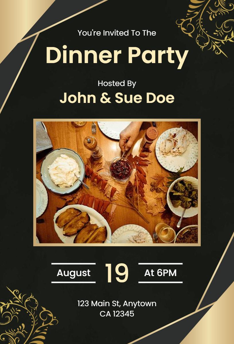 Elegant Gold and Black Dinner Party Invitation Template
