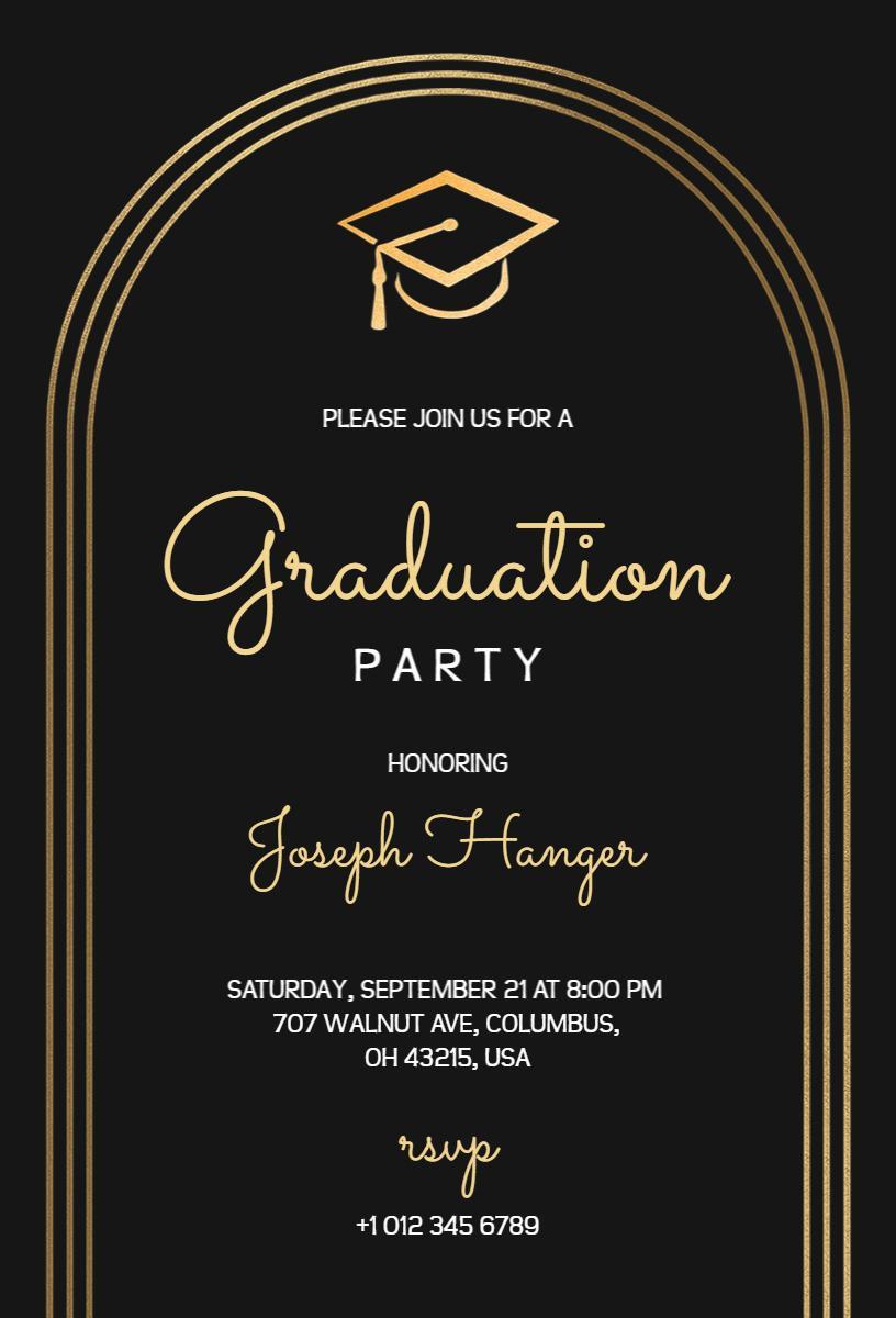 Elegant Gold and Black Graduation Party Invitation Template