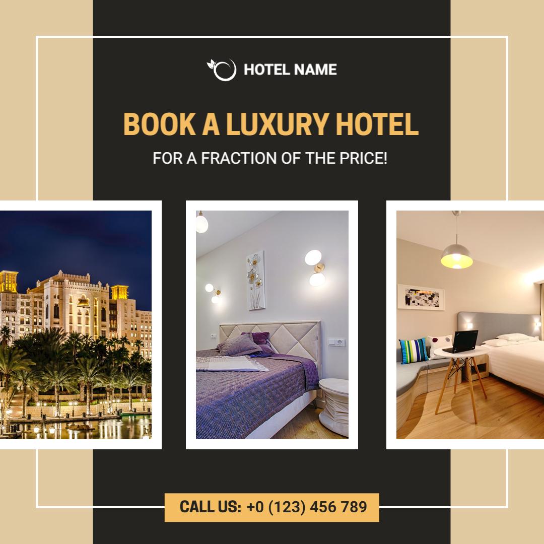 Elegant Gold and Black Luxury Hotel Booking Promotion Ad Template