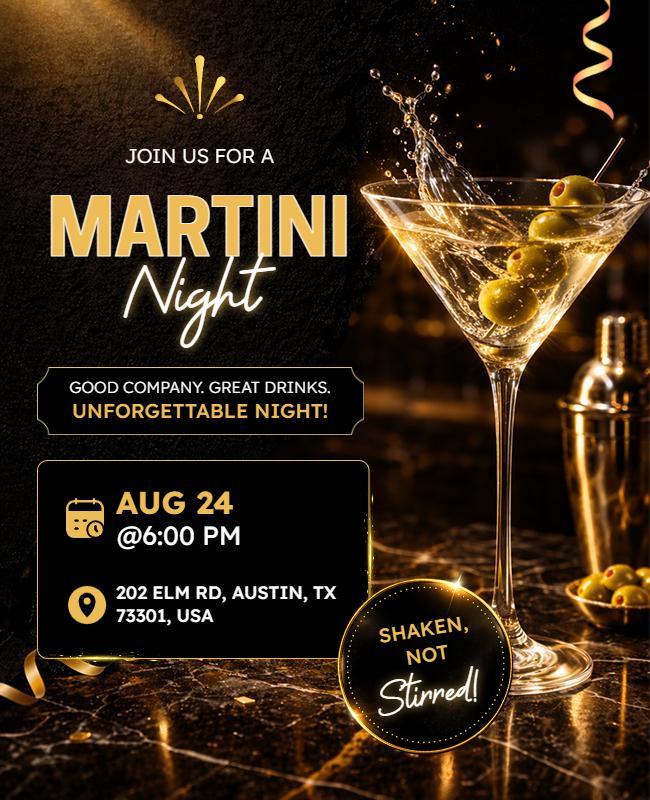 Elegant Gold and Black Martini Night Event Flyer Template
