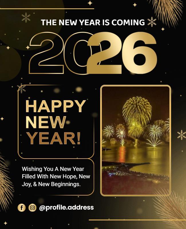 Elegant Gold and Black New Year Celebration Fireworks Flyer Template