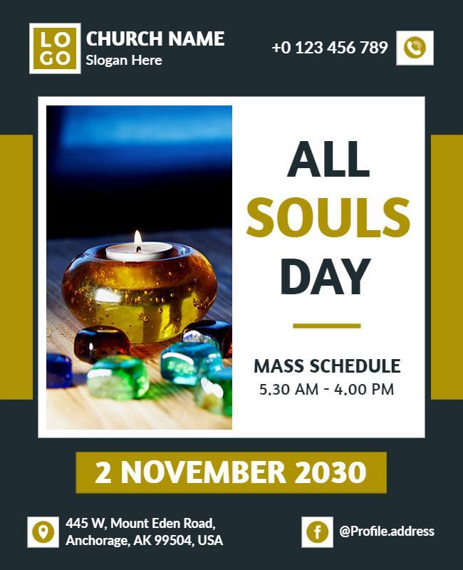 Elegant Gold and Blue All Souls Day Church Service Poster Template