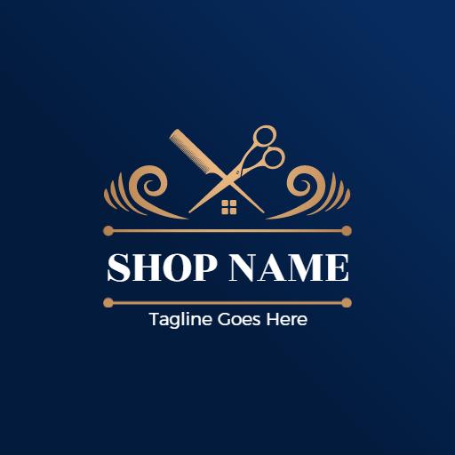 Elegant Gold and Blue Barber Shop Design for Modern Grooming Logo Template
