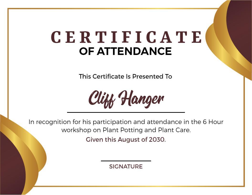 Elegant Gold and Burgundy Plant Care Workshop Certificate Template