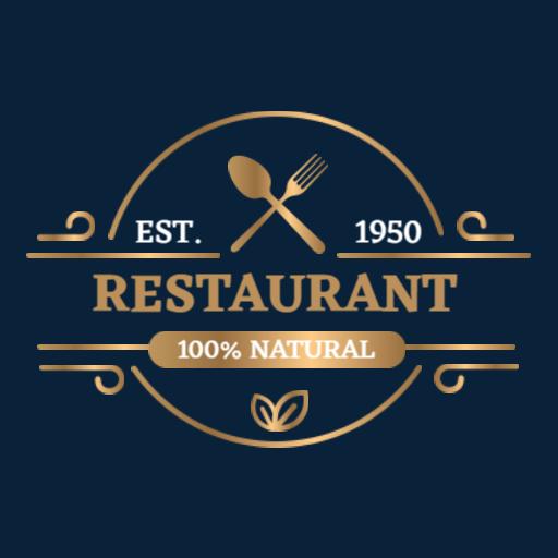 Elegant Gold and Dark Blue Design Symbolizing Royal Restaurant Logo Template