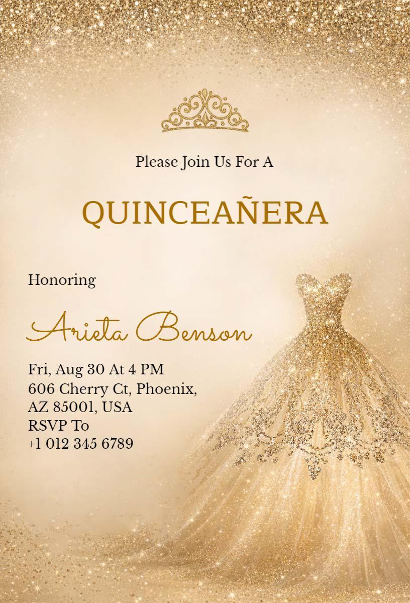 Elegant Gold and Glitter Quinceanera Celebration Invitation Template