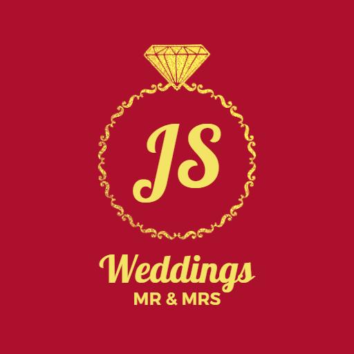 Elegant Gold and Red Wedding Design with Mr and Mrs Logo Template