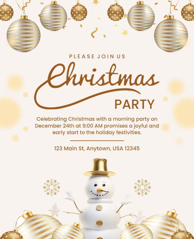 Elegant Gold and White Christmas Party Invitation Poster Template