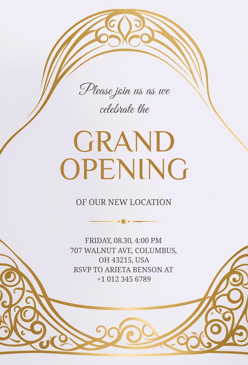 Elegant Gold Art Deco Grand Opening Celebration Invitation Template