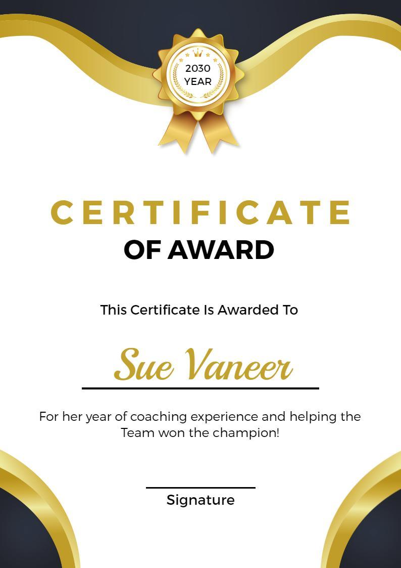 Elegant Gold Award for Team Achievement Certificate Template