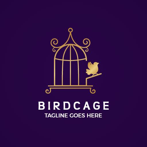 Elegant Gold Birdcage Design Representing Exotic Birds Logo Template