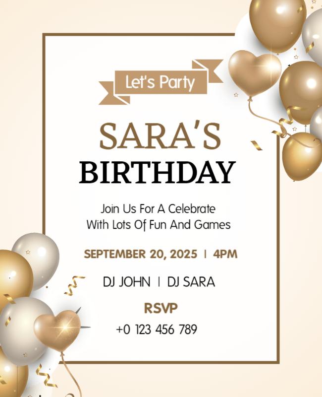 Elegant Gold Birthday Celebration Party Poster Template