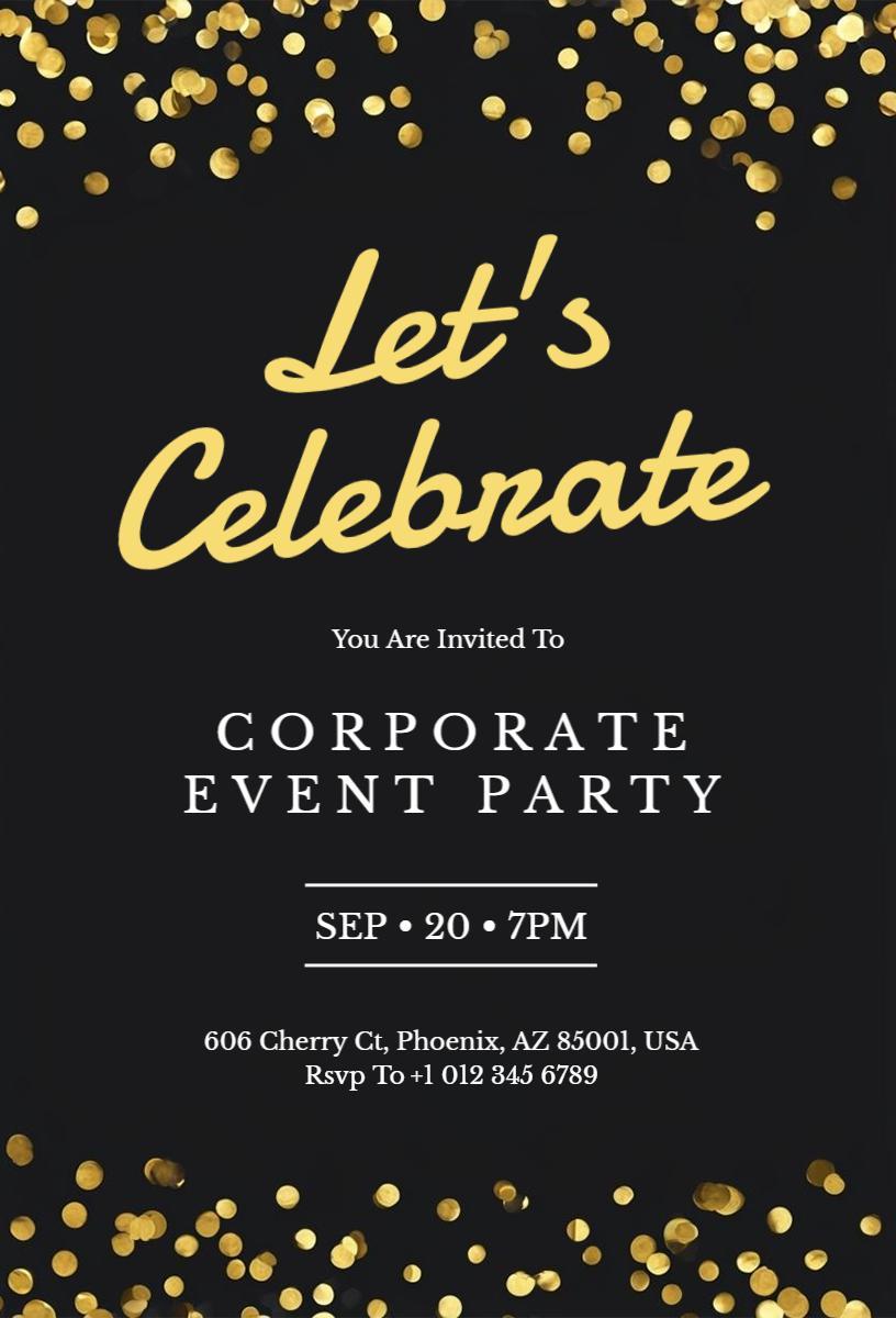 Elegant Gold Black Corporate Event Party Invitation Template